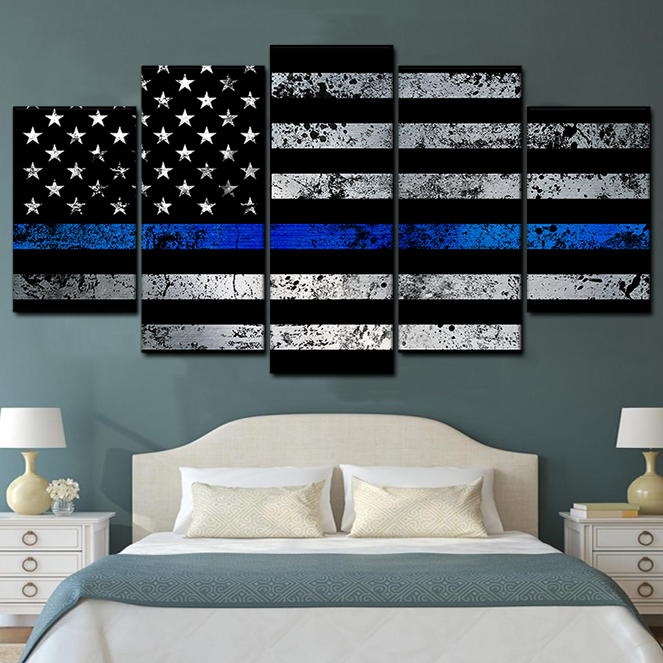american flag with police blue line police lives matter abstract 5 pices peinture sur toile impression sur toile toile art pour la dcoration intrieurelainl
