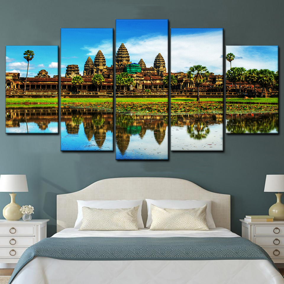 angkor wat temple cambodia nature 5 pices peinture sur toile impression sur toile toile art pour la dcoration intrieurej4cwl