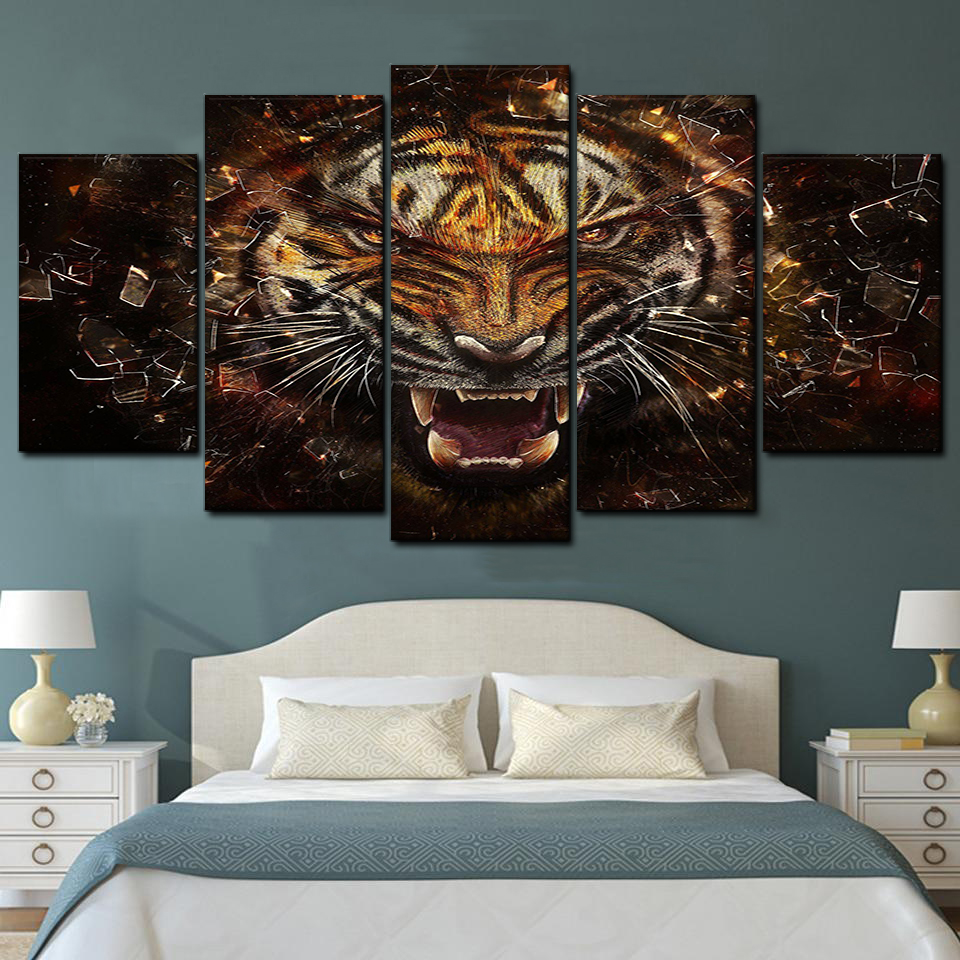 angry tiger paint 5 pices peinture sur toile impression sur toile toile art pour la dcoration intrieurenuowv