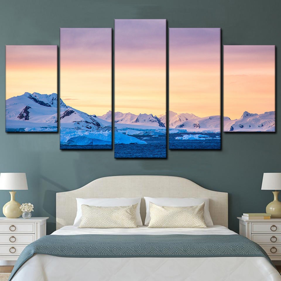antarctica sunset 5 pices peinture sur toile impression sur toile toile art pour la dcoration intrieureplb6w