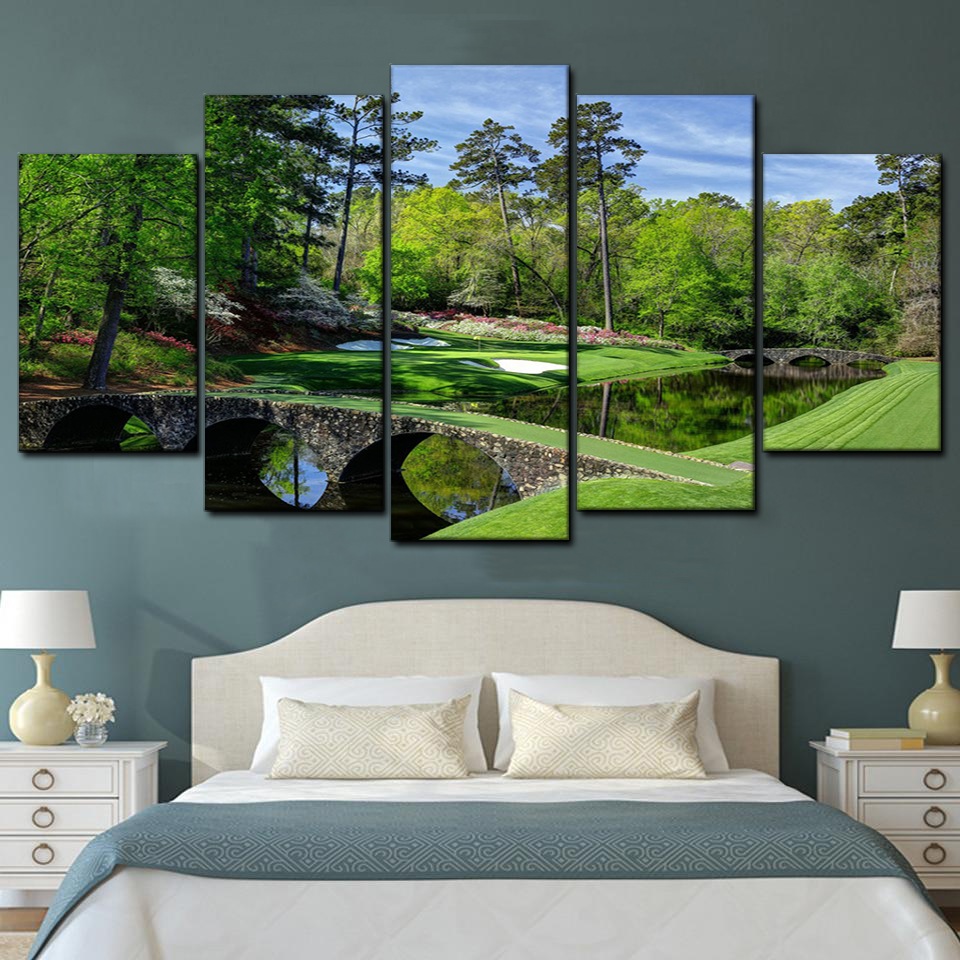 augusta masters golf golfing course hole water nature 5 pices peinture sur toile impression sur toile toile art pour la dcoration intrieure9fr7i