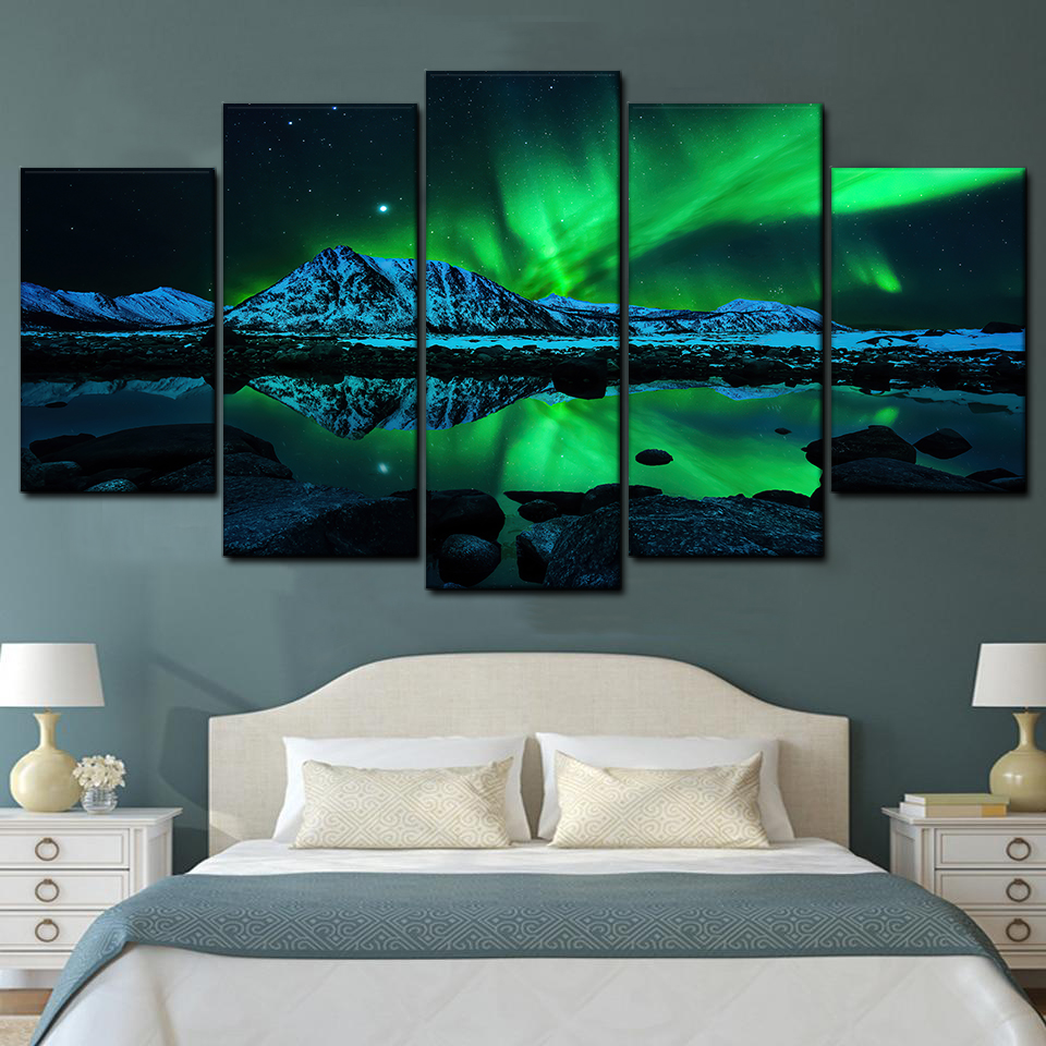 aurore boreale verte 5 pices peinture sur toile impression sur toile toile art pour la dcoration intrieure9qnzl
