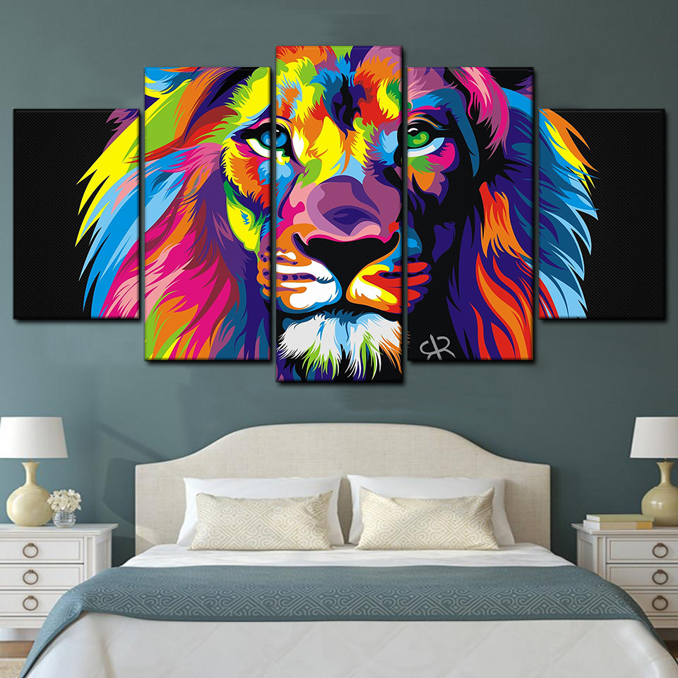 beautiful colorful lion animal 5 pices peinture sur toile impression sur toile toile art pour la dcoration intrieured1ita