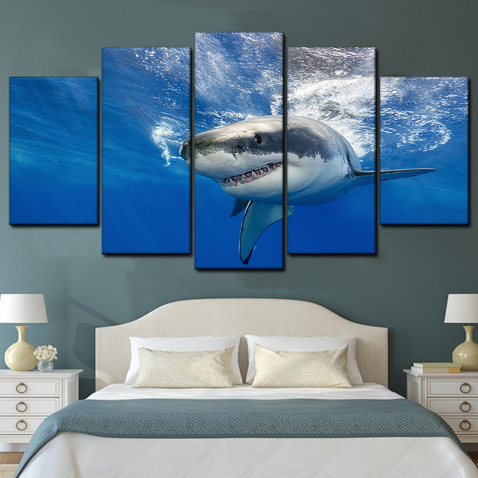 blue ocean huge shark 5 pices peinture sur toile impression sur toile toile art pour la dcoration intrieurejvlzn