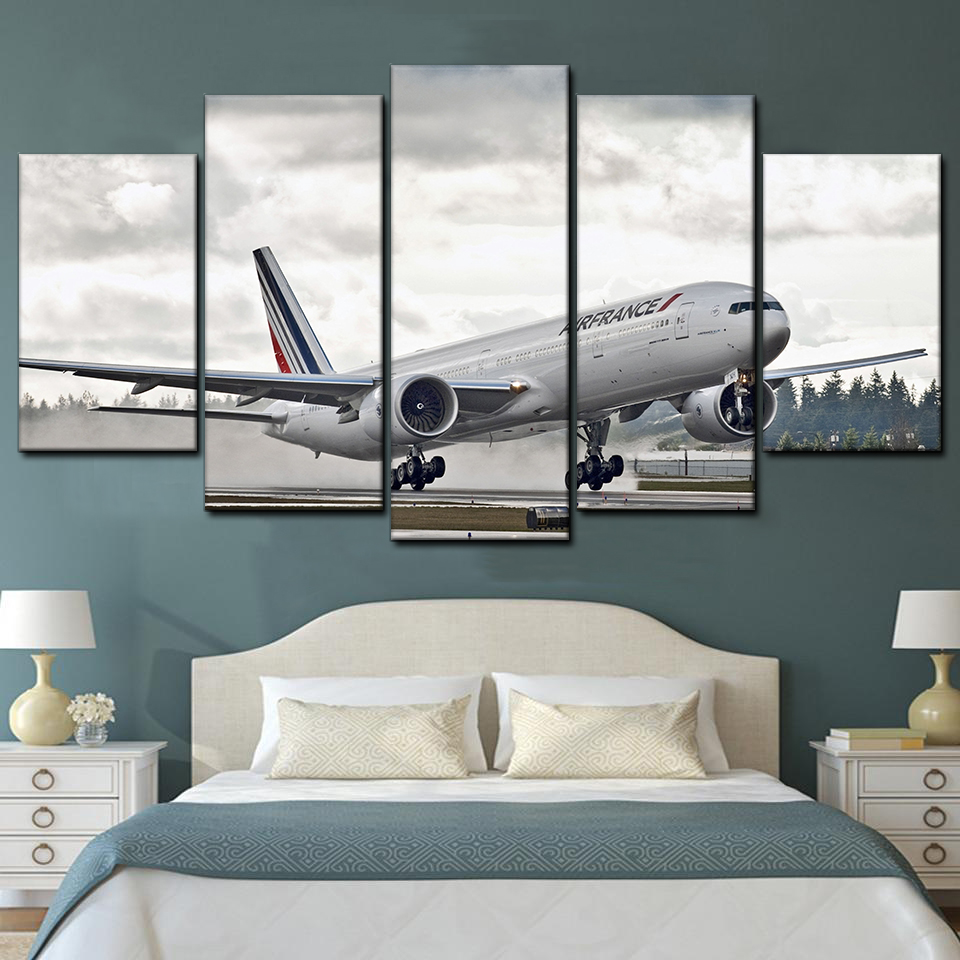 boeing 777 aircraft runway sky 5 pices peinture sur toile impression sur toile toile art pour la dcoration