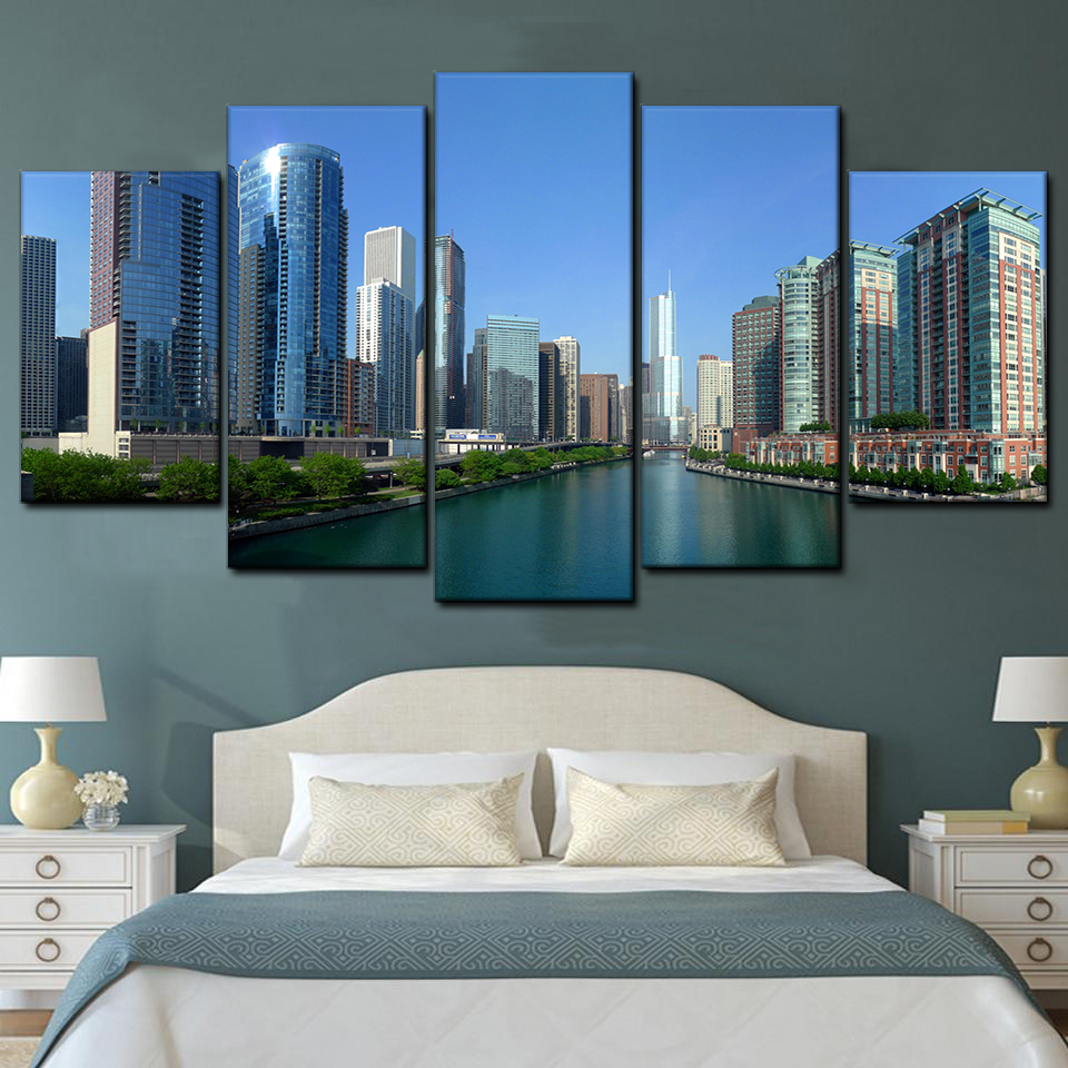 chicago river panorama 5 pices peinture sur toile impression sur toile toile art pour la dcoration intrieuregndoa