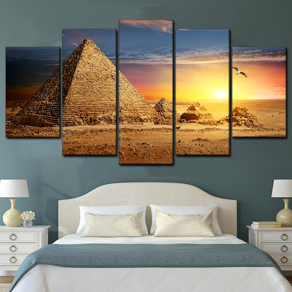 egyptian pyramid painting sunset 5 pices peinture sur toile impression sur toile toile art pour la dcoration intrieureummdd