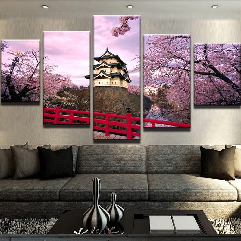 fleur de cerisier japon 9cherry blossom japan 9 5 pices peinture sur toile impression sur toile toile art pour la dcoration
