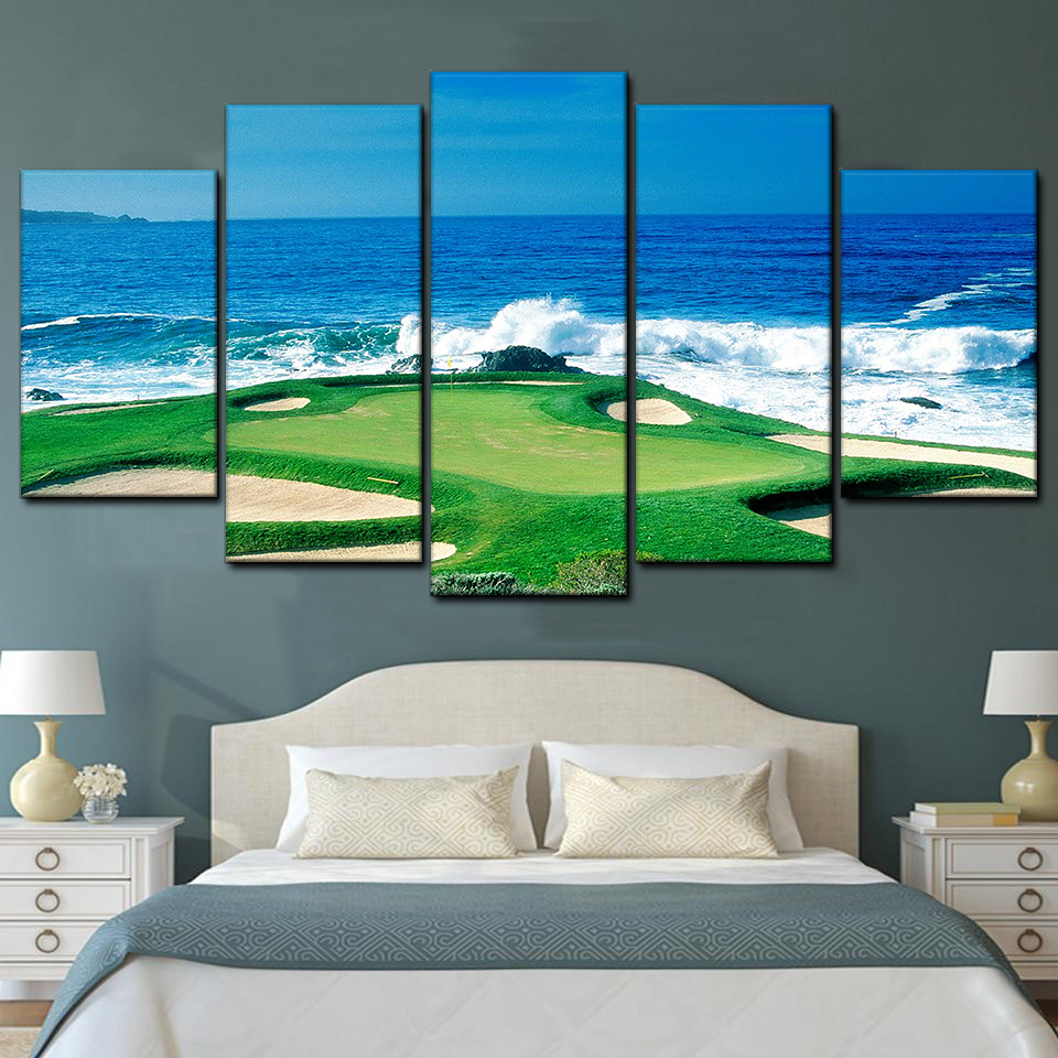 golf course on the coast 5 pices peinture sur toile impression sur toile toile art pour la dcoration intrieureja5us