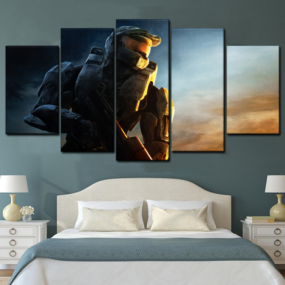 master chief halo game 5 pices peinture sur toile impression sur toile toile art pour la dcoration intrieurecav3g