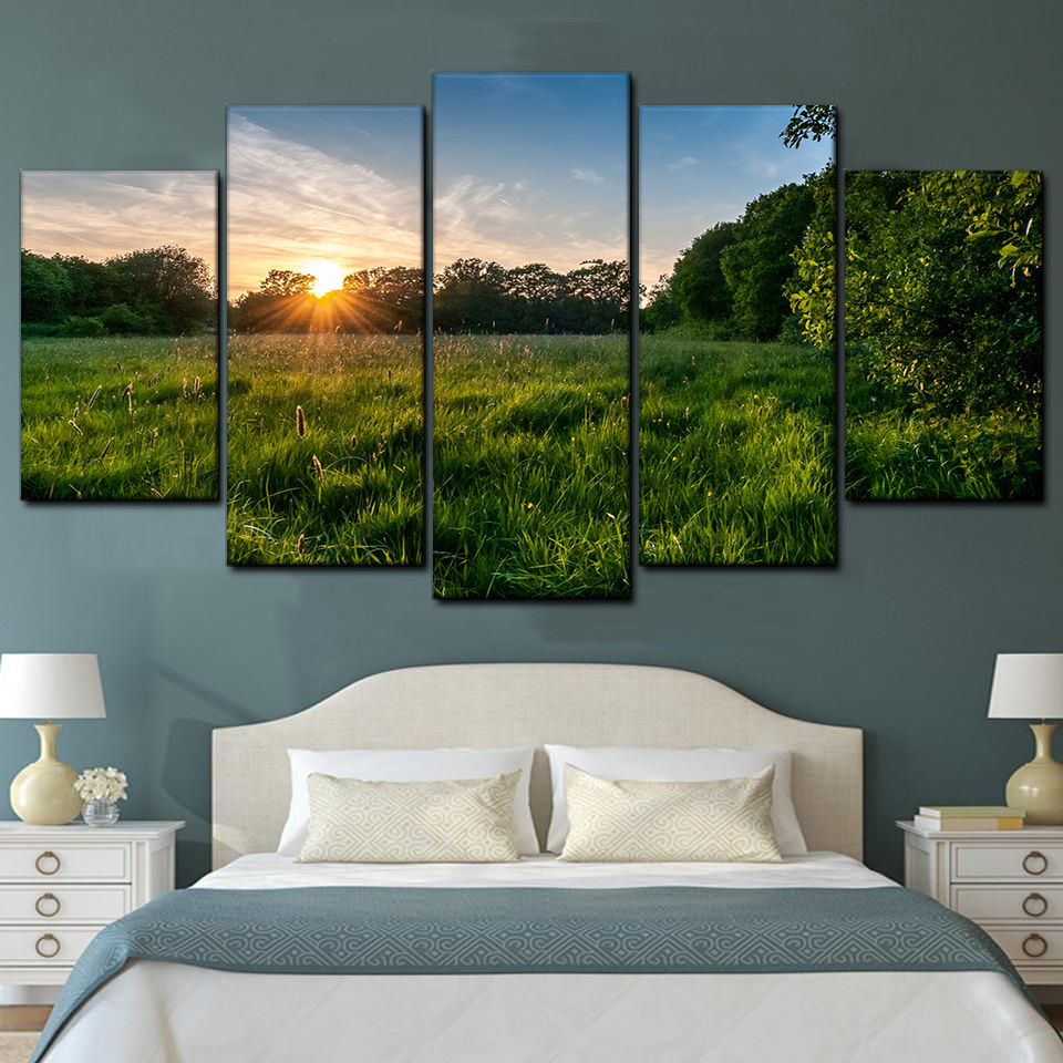 meadow sunset 5 pices peinture sur toile impression sur toile toile art pour la dcoration intrieurekcbmi