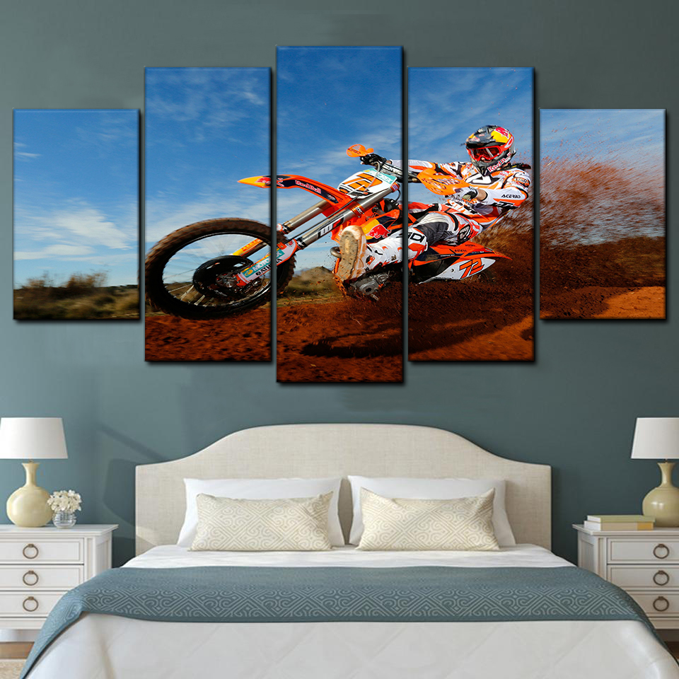 motorcycle racing dirt bike rider racing sport 5 pices peinture sur toile impression sur toile toile art pour la dcoration intrieuretniky