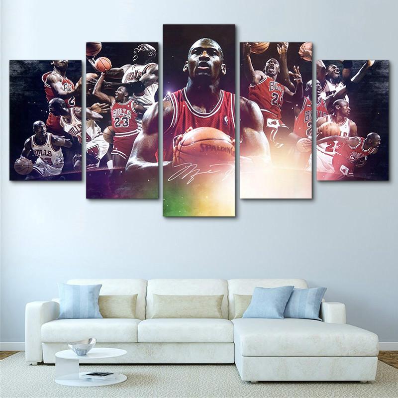 nba star michael jordan 5 pices peinture sur toile impression sur toile toile art pour la dcoration intrieuregfqwg