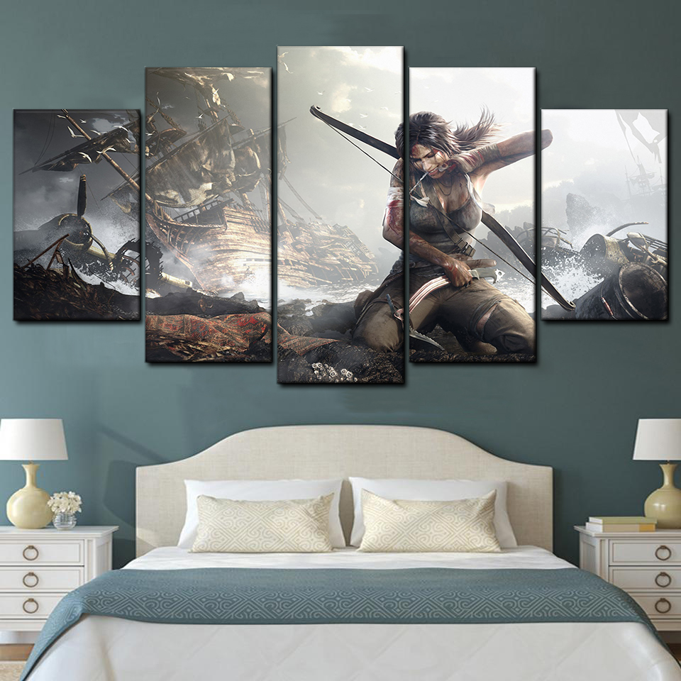 new tomb raider 5 pices peinture sur toile impression sur toile toile art pour la dcoration intrieurein0gf