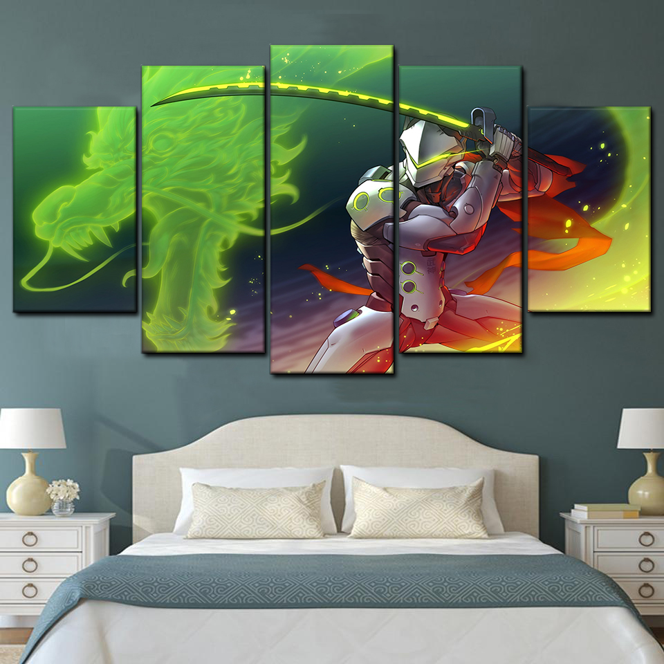 overwatch genji 2 5 pices peinture sur toile impression sur toile toile art pour la dcoration intrieurewnb1q