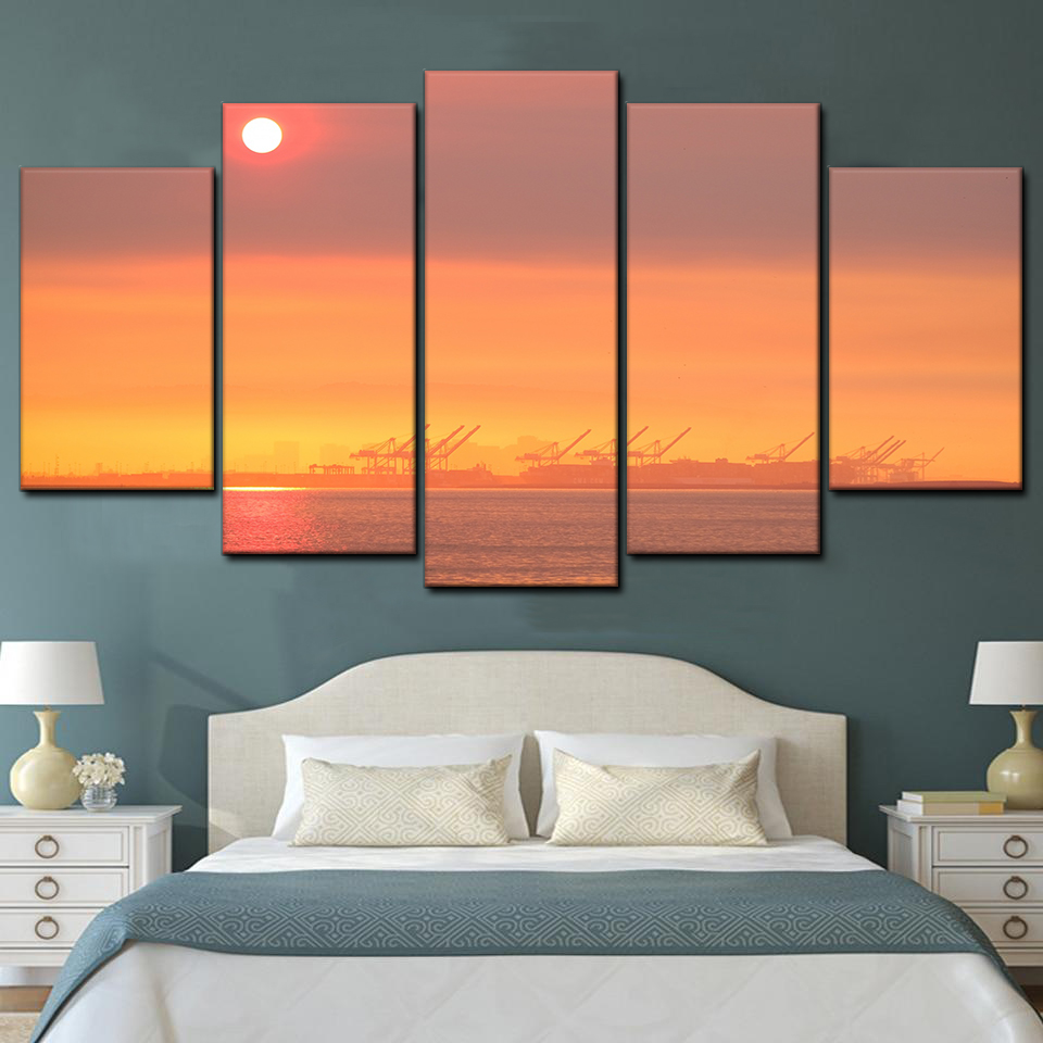 san francisco bay orange sunrise 5 pices peinture sur toile impression sur toile toile art pour la dcoration intrieureh2ymr