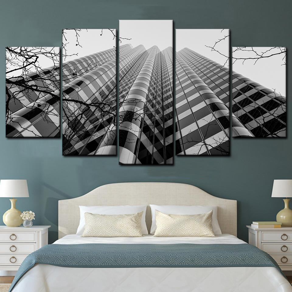 skyscraper black and white 5 pices peinture sur toile impression sur toile toile art pour la dcoration intrieureqej5v