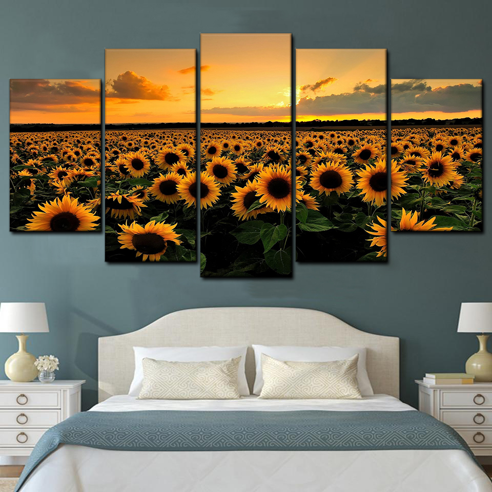 sunflowers 13 5 pices peinture sur toile impression sur toile toile art pour la dcoration intrieureku2k6