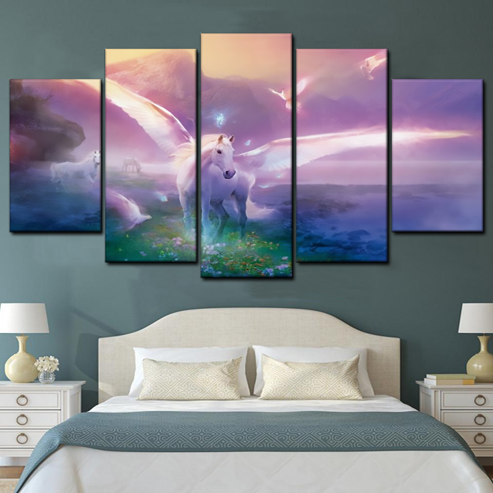 unicornio blanco 5 pices peinture sur toile impression sur toile toile art pour la dcoration intrieuremasys