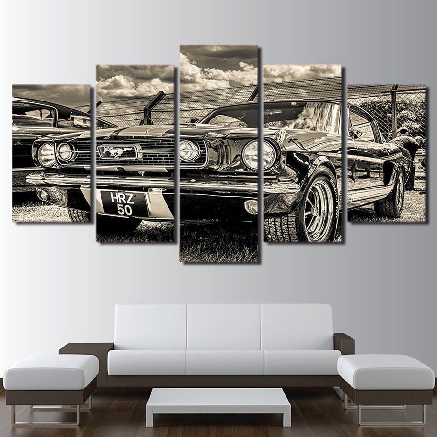 1965 ford mustang voiture et moteur1965 ford mustang car amp motor 5 pices peinture sur toile impression sur toile toile artq6kaw