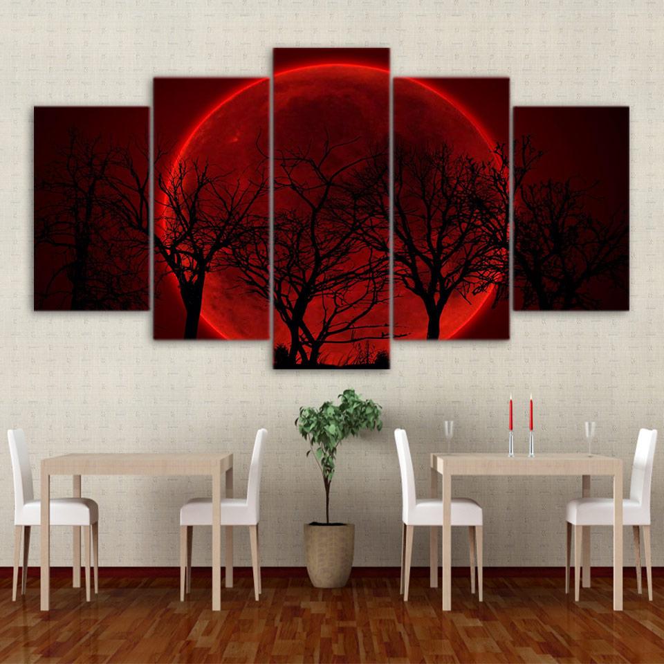 arbre de la lune de sangblood moon tree 5 pices peinture sur toile impression sur toile toile art pour la dcoration intrieurekfayb