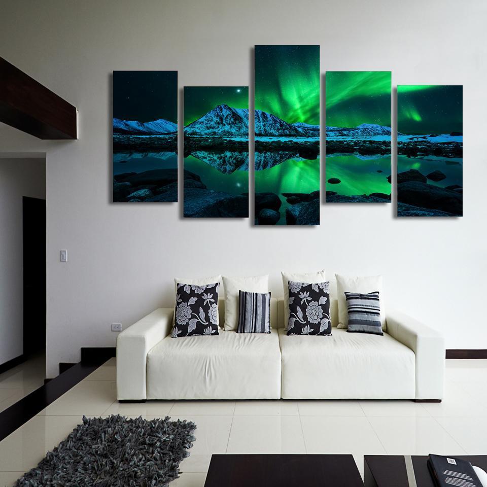aurores borales aurores boralesaurora borealis northern lights 5 pices peinture sur toile impression sur toile toile
