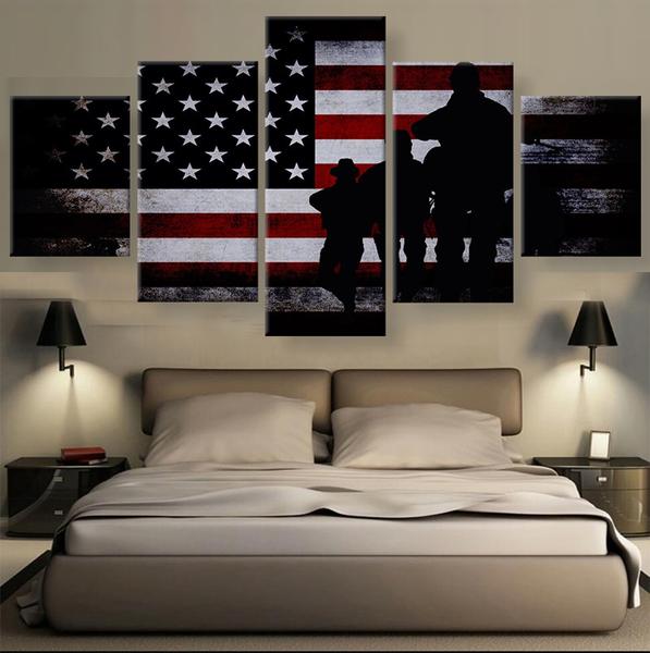 drapeau amricain avec des soldats 6american flag with soldiers 6 5 pices peinture sur toile impression sur toile toile art1gkwz