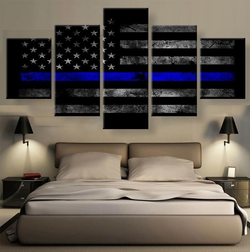 drapeau amricain avec rsum de la ligne bleue de la policeamerican flag with police blue line abstract 5 pices peinture sur toilei9w45