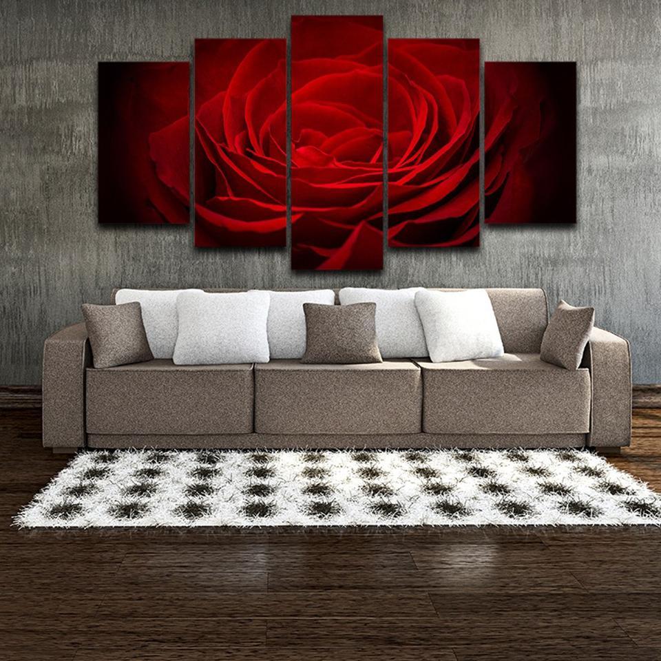 fleurs rose rouge sur fond noirred rose flowers black background 5 pices peinture sur toile impression sur toile toile artu56gi