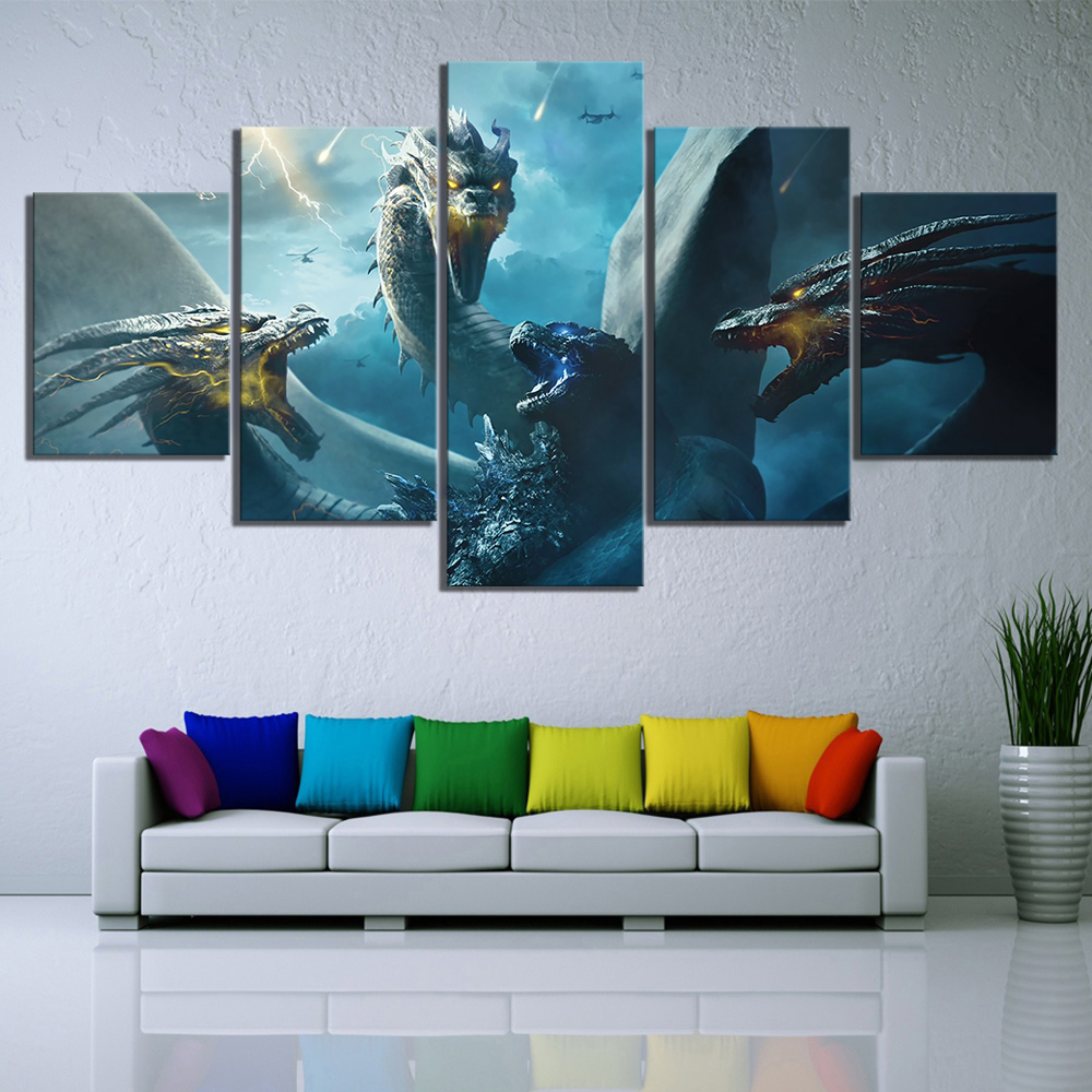 godzilla roi des monstres et film ghidorahgodzilla king of the monsters and ghidorah movie 5 pices peinture sur toile impression sur toileecu3e