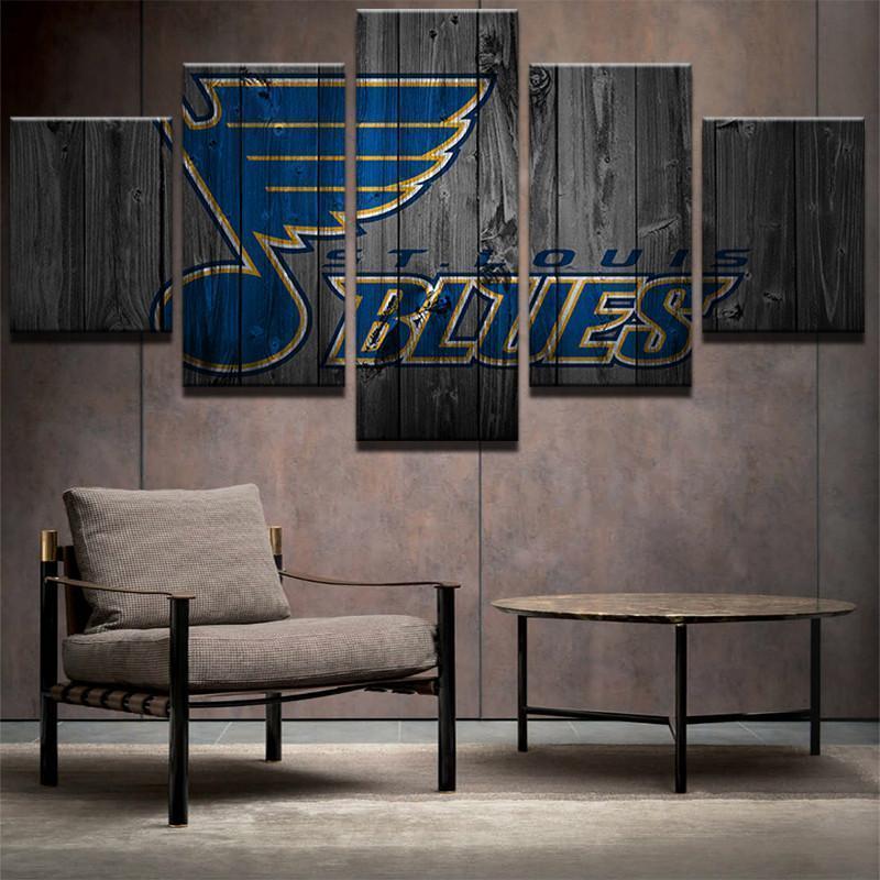 hockey sur glace avec logo st louis bluesst louis blues logo on wood ice hockey 5 pices peinture sur toile impression sur toile toile artbwvfn