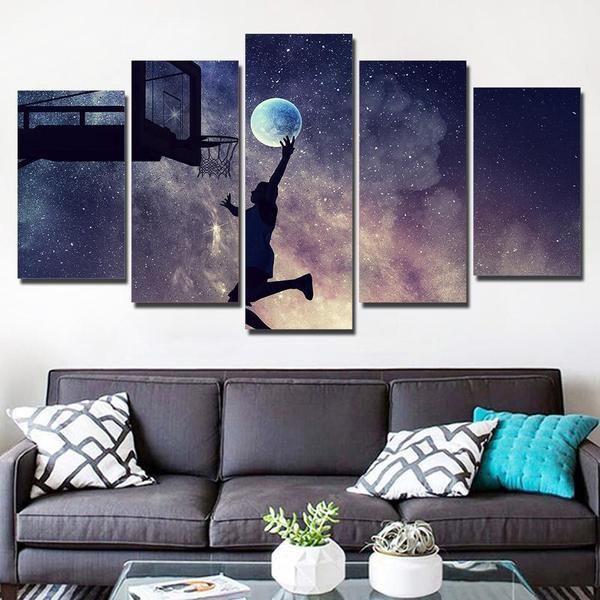 jouer au basket ball starry sky 8playing basketball starry sky 8 5 pices peinture sur toile impression sur toile toile arttjiit