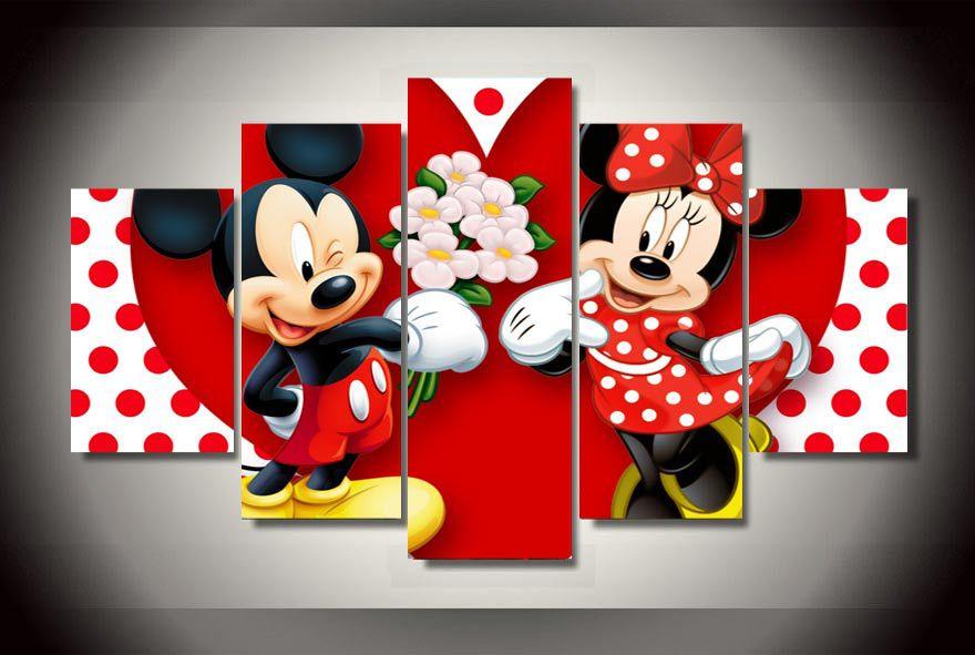mickey mouse mickey donnant des fleurs minnie cartoonmickey mouse mickey giving flowers to minnie cartoon 5 pices peinture sur