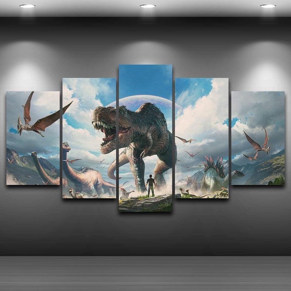 monde jurassique parmi les dinosaures 4jurassic world among dinosaurs 4 5 pices peinture sur toile impression sur toile toile