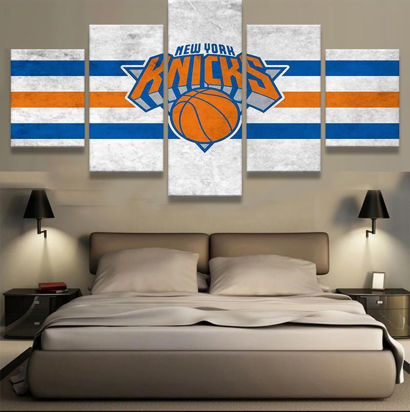 new york knicks team emblem nba basketball 5 pices peinture sur toile impression sur toile toile art pour la dcoration intrieurehugis