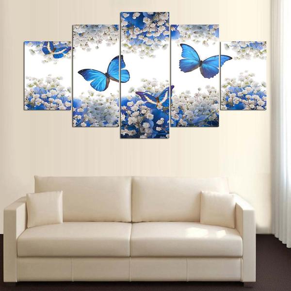 papillon bleu papillons fleurs maisonblue butterfly butterflies flowers home 5 pices peinture sur toile impression sur toile toile