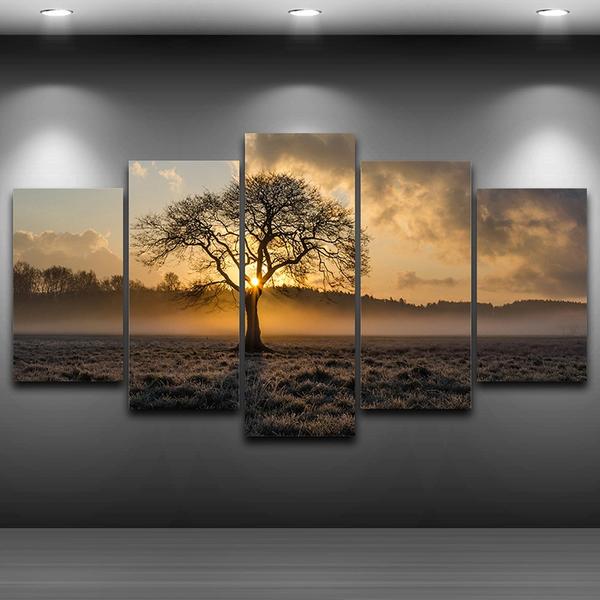 paysage darbre de lever de soleil de champ de fermefarm field sunrise tree landscape 5 pices peinture sur toile impression sur toile toile art5o5tk