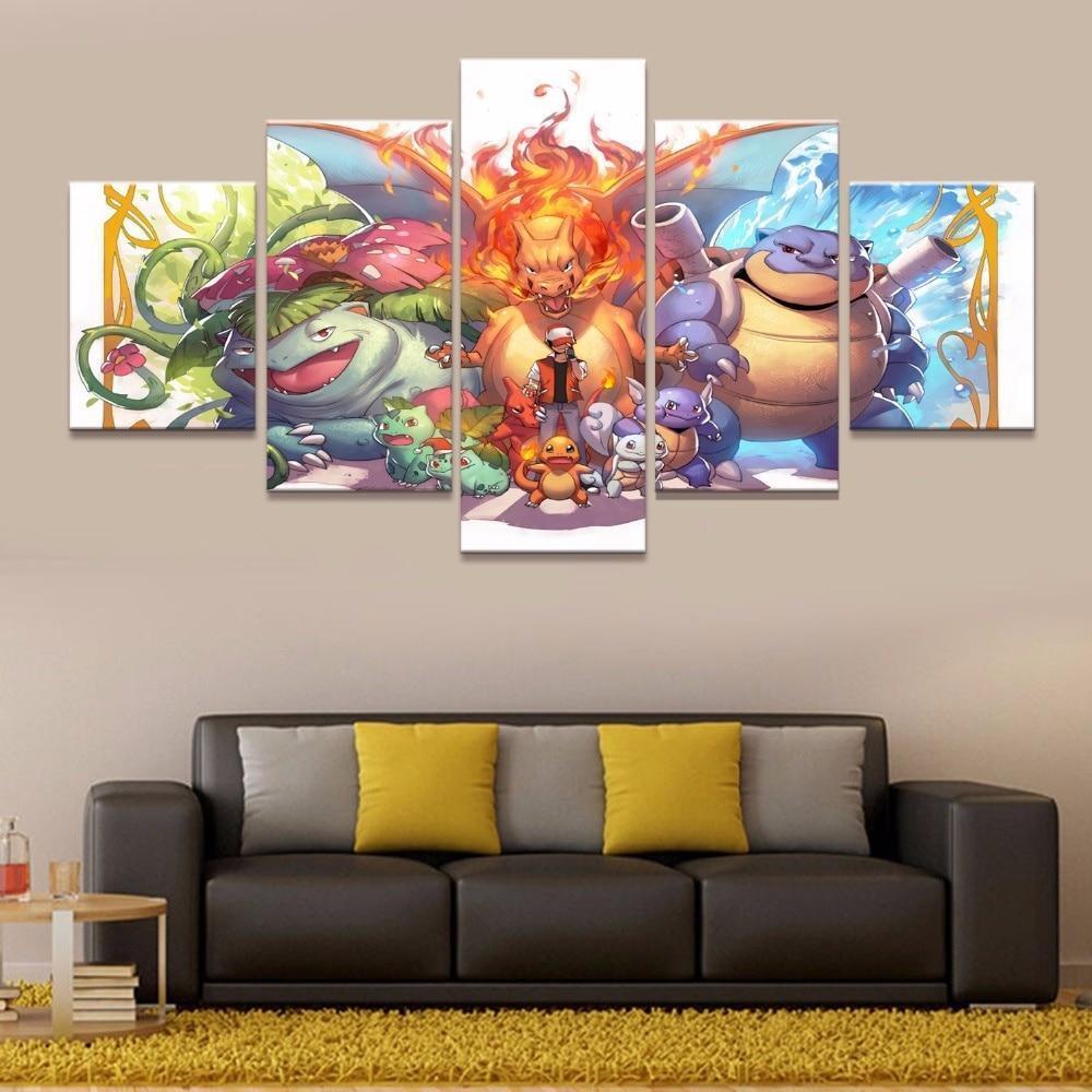 pokemon ash ketchum bulbasaur charmander squirtle anime 5 pices peinture sur toile impression sur toile toile art pour la dcoration intrieure7bekd
