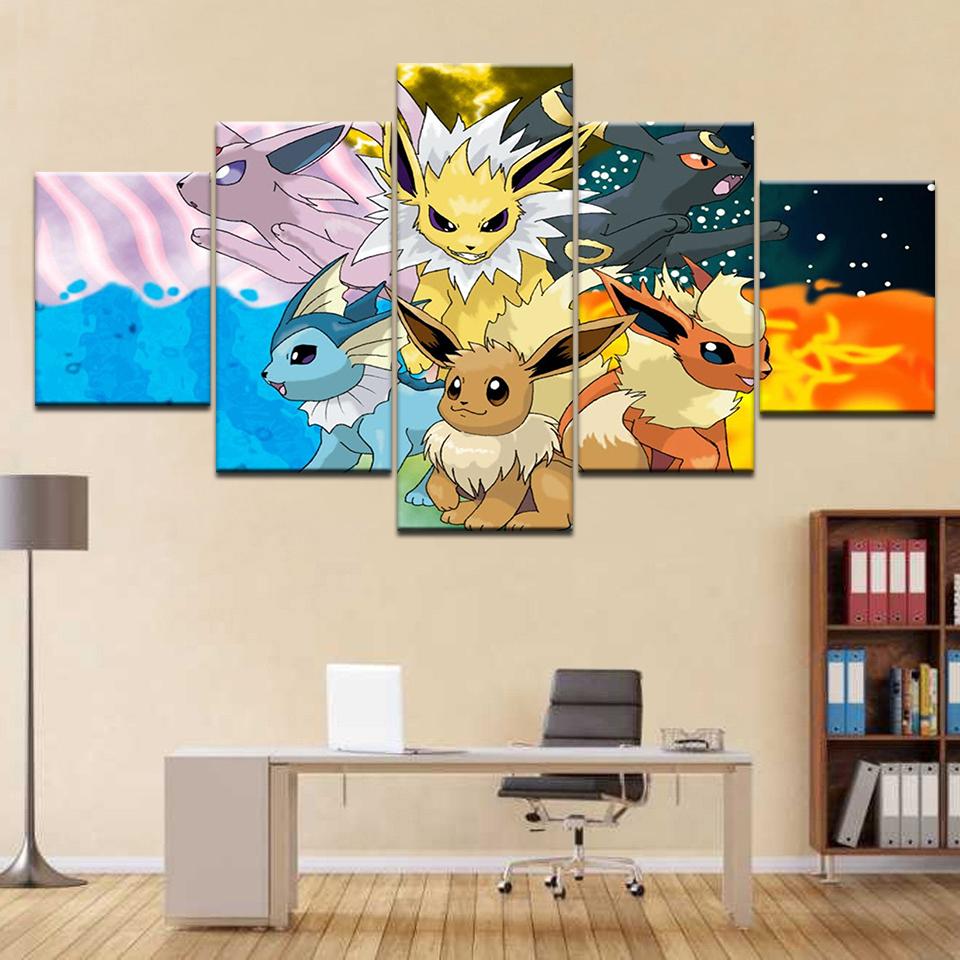 pokmon volieevee pokemon 5 pices peinture sur toile impression sur toile toile art pour la dcoration intrieureuikiz