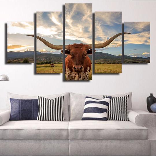 texas longhorn animal 7 5 pices peinture sur toile impression sur toile toile art pour la dcoration intrieurewof7s