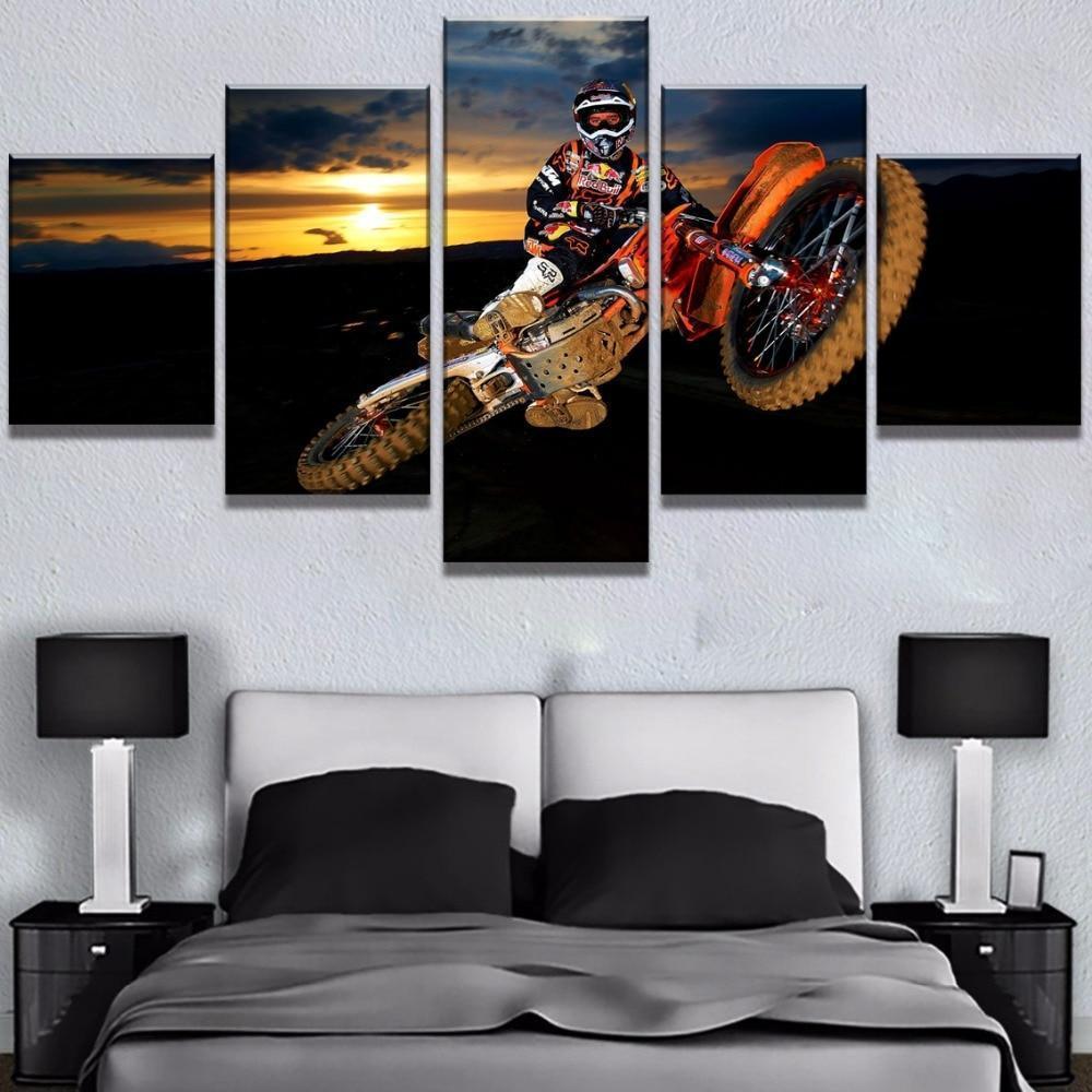 voiture de motocross dans le sport au coucher du soleilmotocross car in the sunset sport 5 pices peinture sur toile impression sur toile toile arthng1i