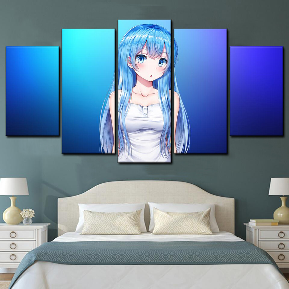 anime girl blue 5 pices peinture sur toile impression sur toile toile art pour la dcoration intrieurerrzua
