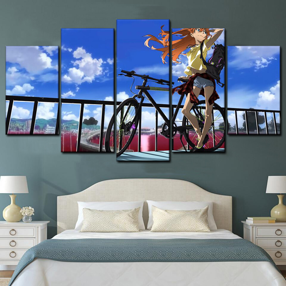 asuka langley on bike anime 5 pices peinture sur toile impression sur toile toile art pour la dcoration intrieureerbje