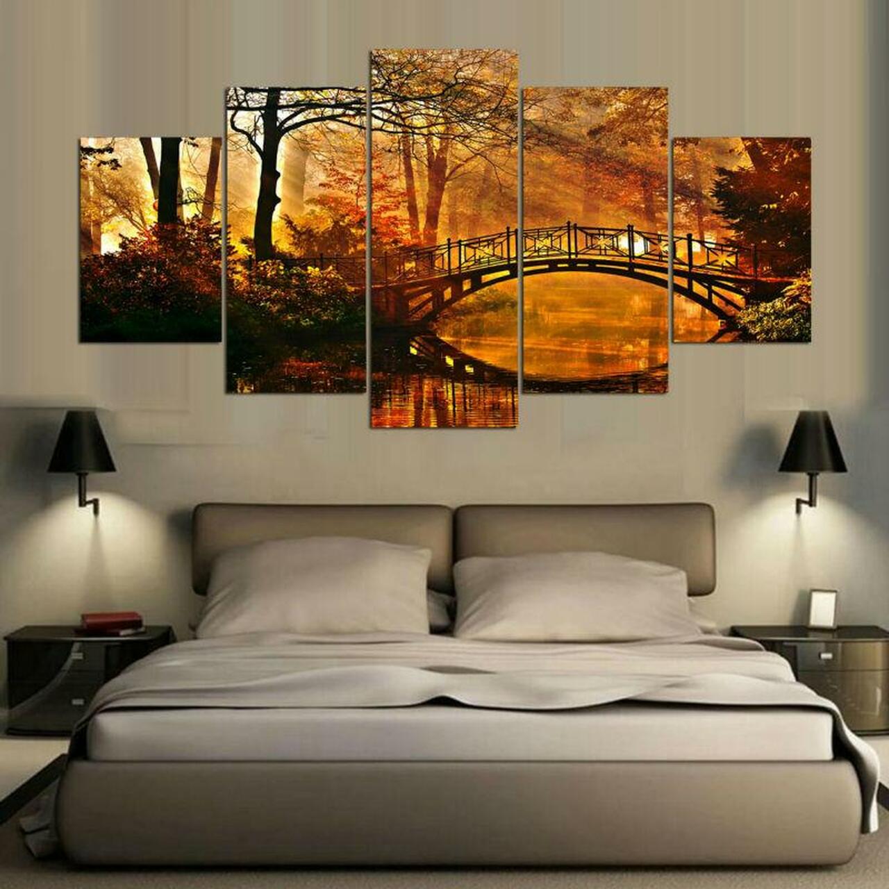 autumn bridge 5 pices peinture sur toile impression sur toile toile art pour la dcoration intrieurela9au