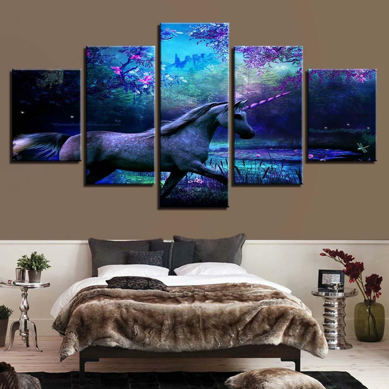 beautiful unicorn 5 pices peinture sur toile impression sur toile toile art pour la dcoration intrieuregw0r1