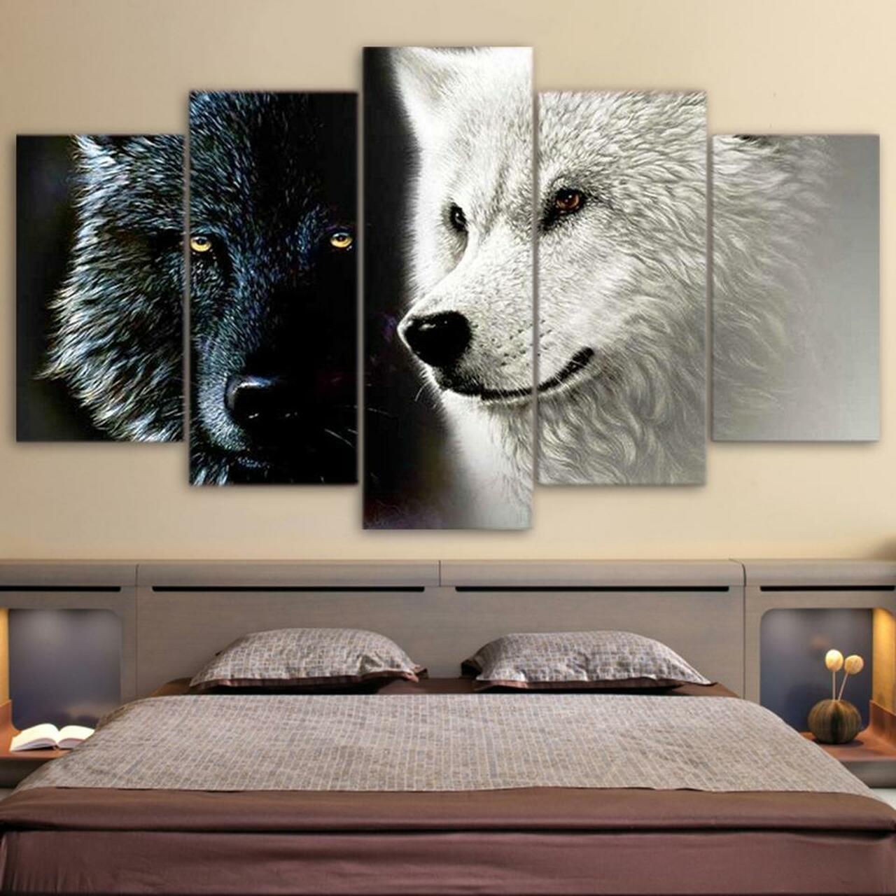black and white wolf 5 pices peinture sur toile impression sur toile toile art pour la dcoration intrieurerfqnz