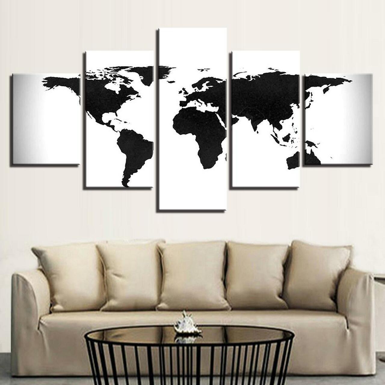 black and white world map 5 pices peinture sur toile impression sur toile toile art pour la dcoration intrieurezwvn8