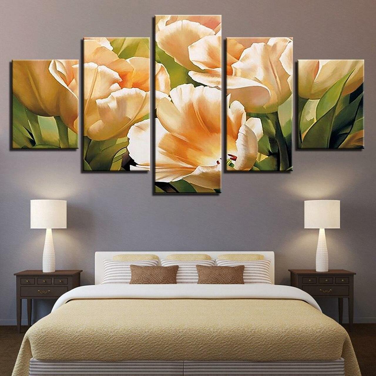 champagne tulips flower 5 pices peinture sur toile impression sur toile toile art pour la dcoration intrieurejvte1