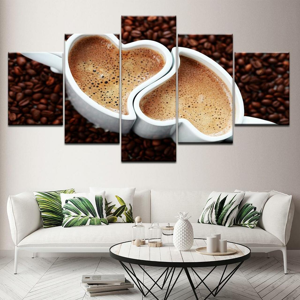 coffee hearts 5 pices peinture sur toile impression sur toile toile art pour la dcoration