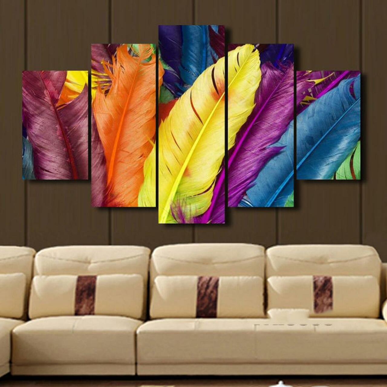 colorful feathers 5 pices peinture sur toile impression sur toile toile art pour la dcoration intrieuresewnu